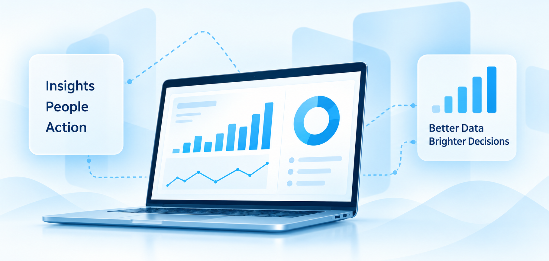 Data solutions illustration showing insights, people, action, and brighter decisions